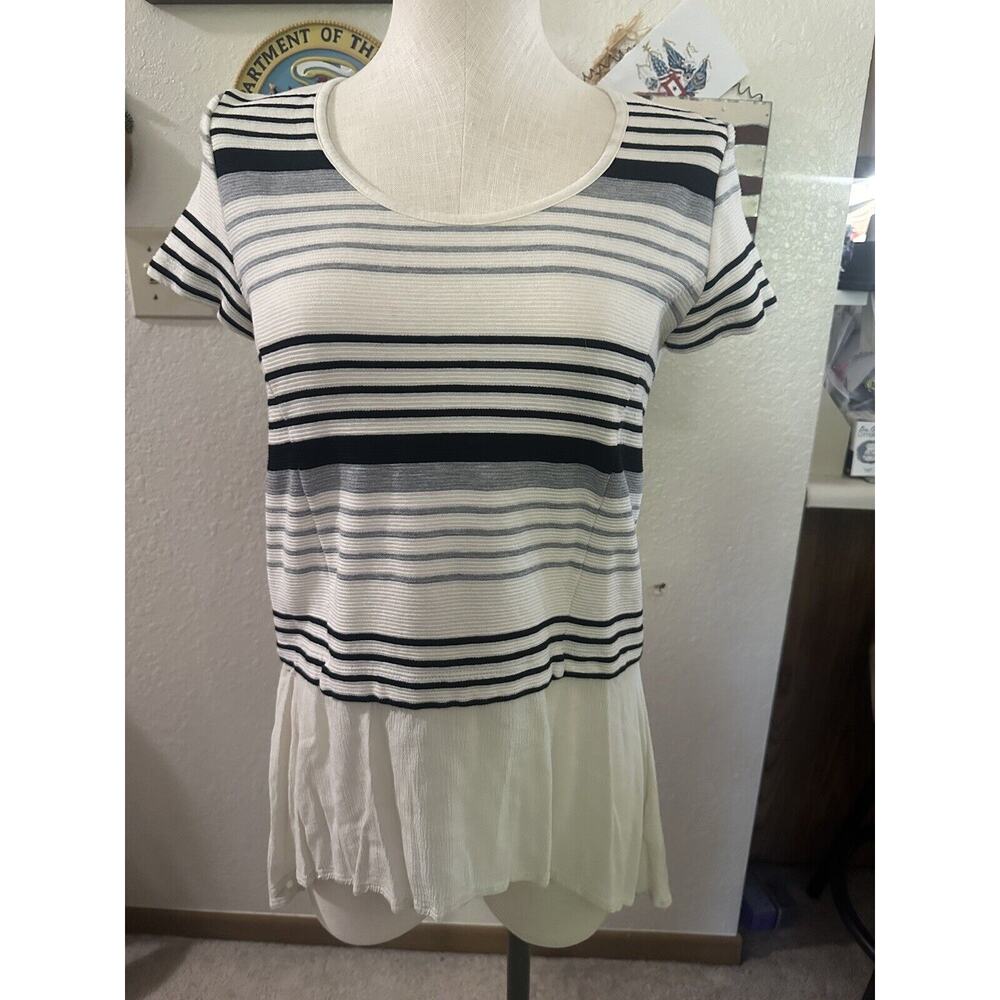 Anthropologie Deletta Medium Ivory Gradient Stripe Hi Low Back Zip Tunic